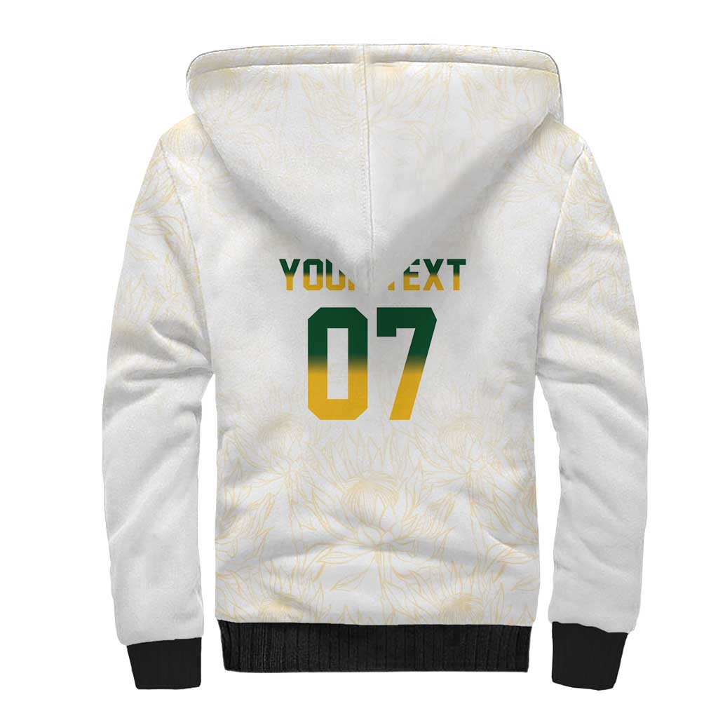 Custom South Africa Cricket Champion Sherpa Hoodie Gold Proteas - All White - African Pride