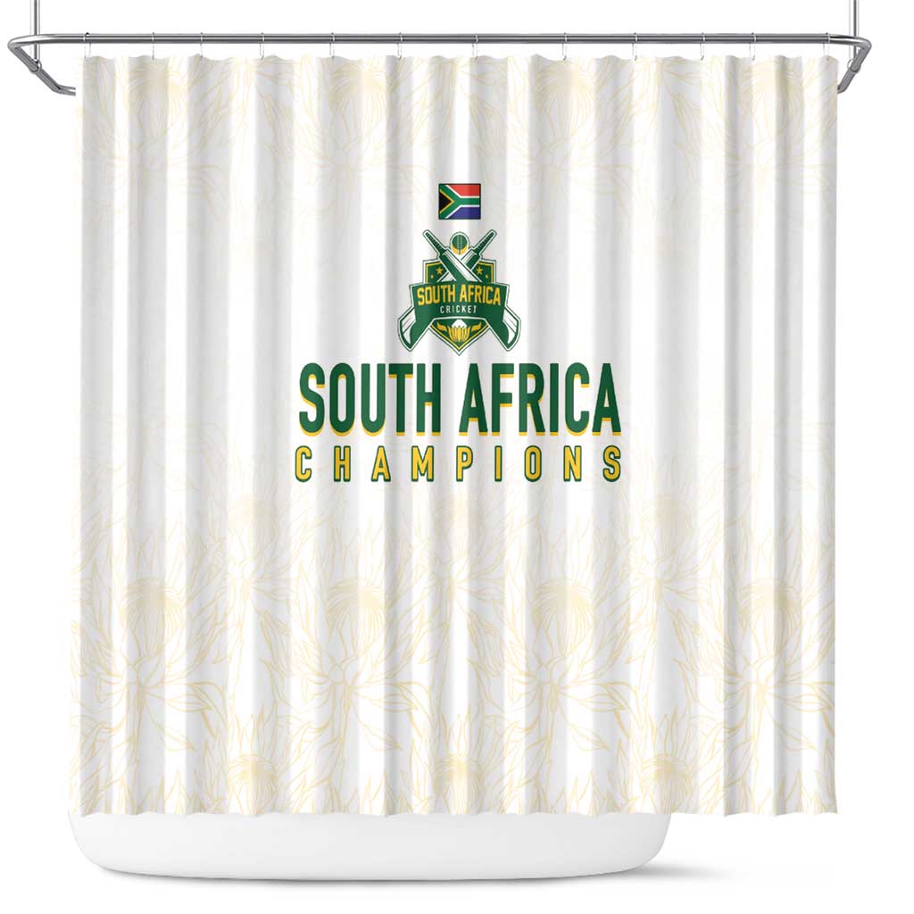 South Africa Cricket Champion Shower Curtain Gold Proteas - All White - African Pride