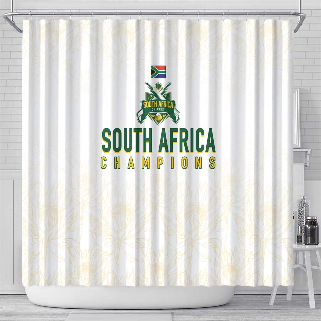 South Africa Cricket Champion Shower Curtain Gold Proteas - All White - African Pride