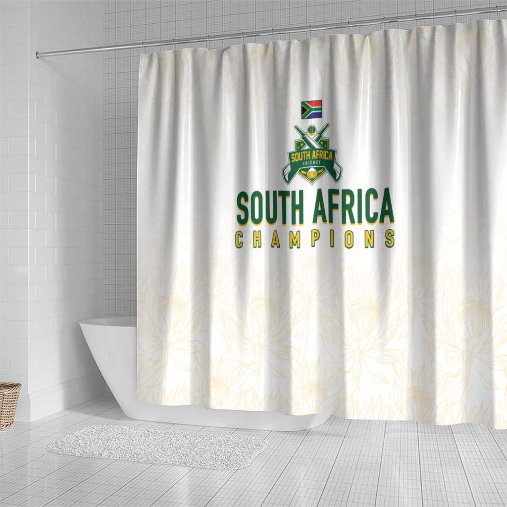 South Africa Cricket Champion Shower Curtain Gold Proteas - All White - African Pride