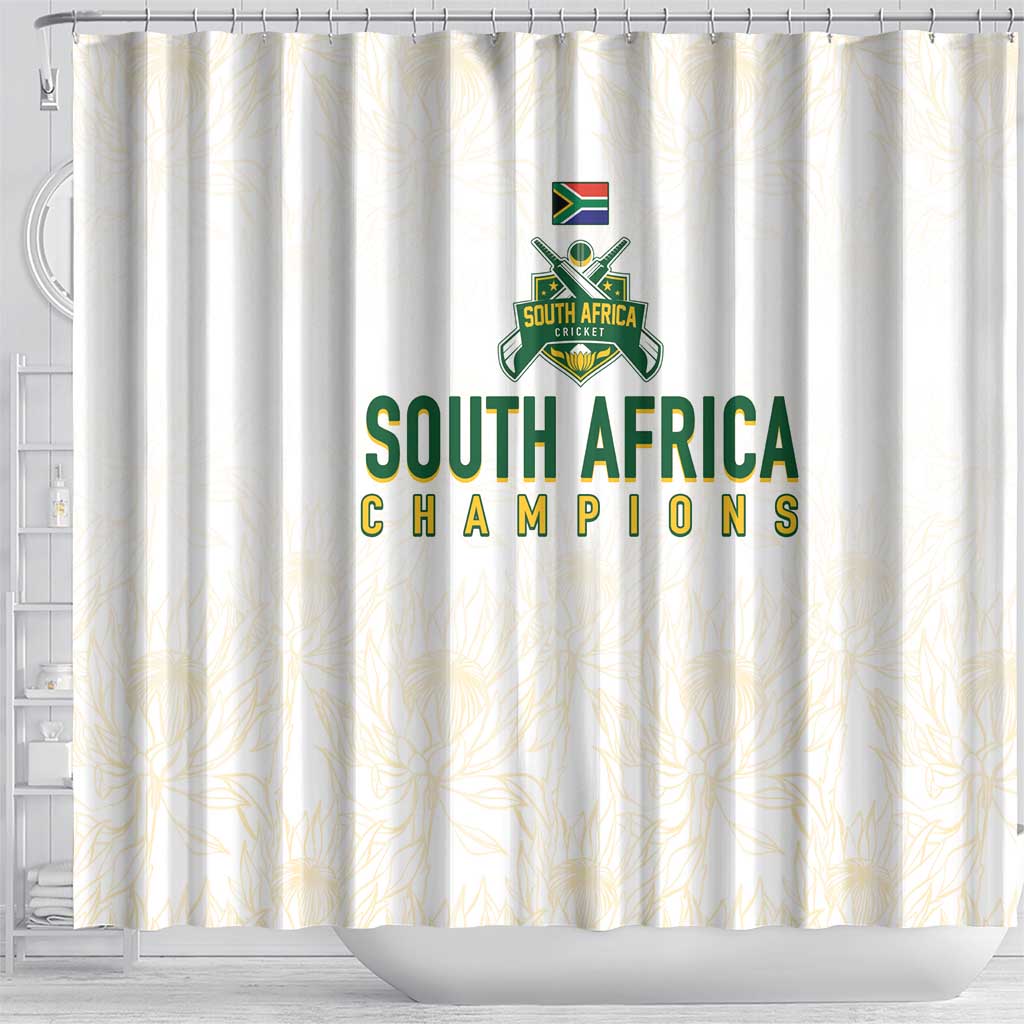South Africa Cricket Champion Shower Curtain Gold Proteas - All White - African Pride