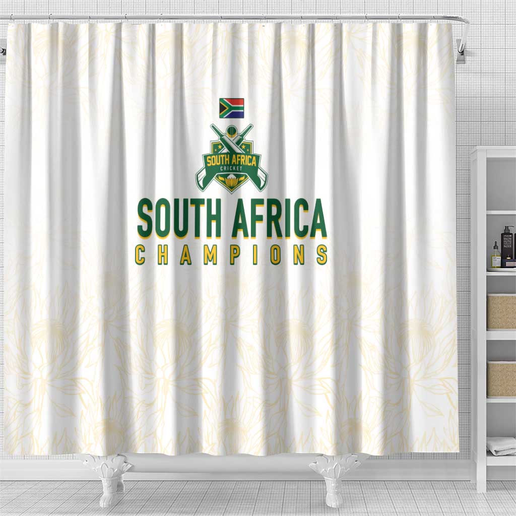 South Africa Cricket Champion Shower Curtain Gold Proteas - All White - African Pride
