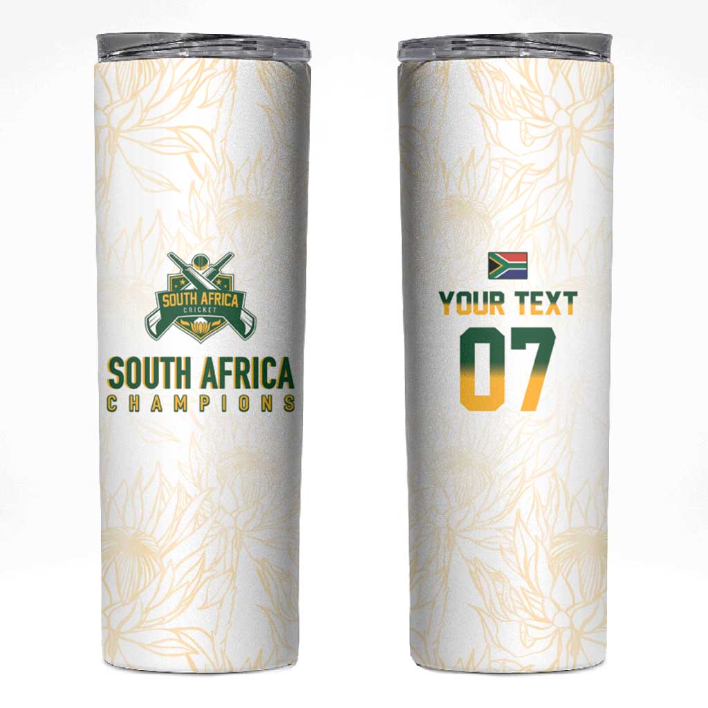 Custom South Africa Cricket Champion Skinny Tumbler Gold Proteas - All White - African Pride