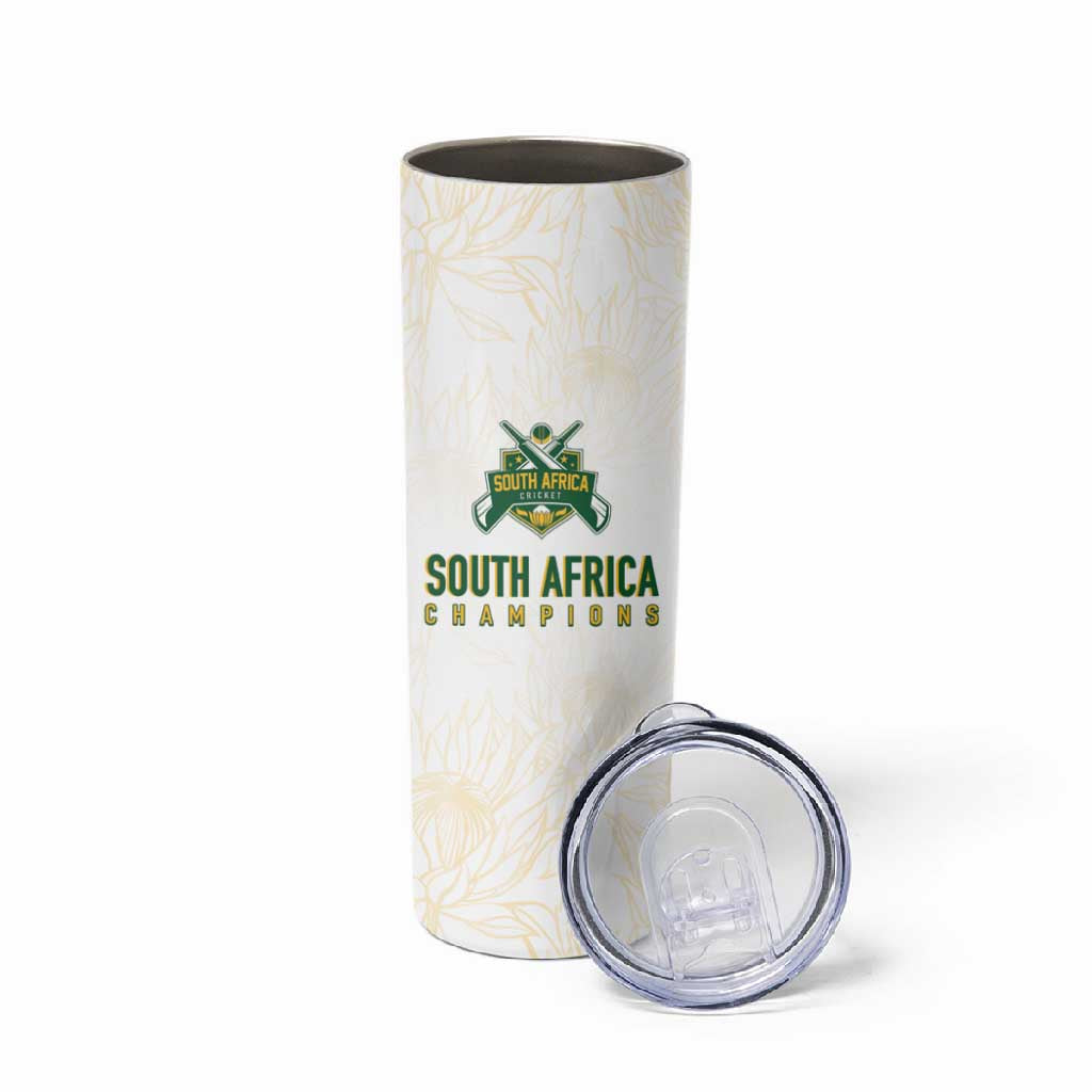 Custom South Africa Cricket Champion Skinny Tumbler Gold Proteas - All White - African Pride
