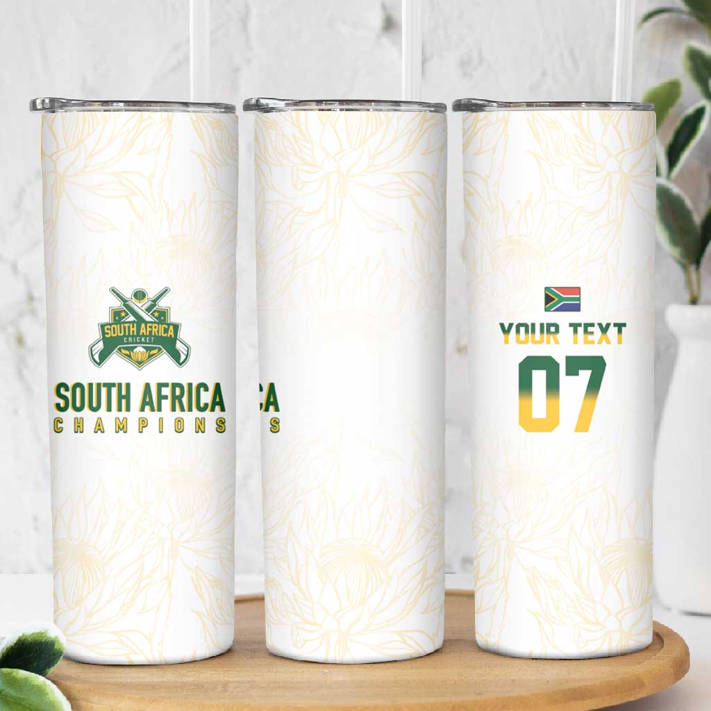 Custom South Africa Cricket Champion Skinny Tumbler Gold Proteas - All White - African Pride
