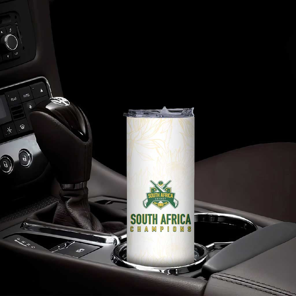 Custom South Africa Cricket Champion Skinny Tumbler Gold Proteas - All White - African Pride