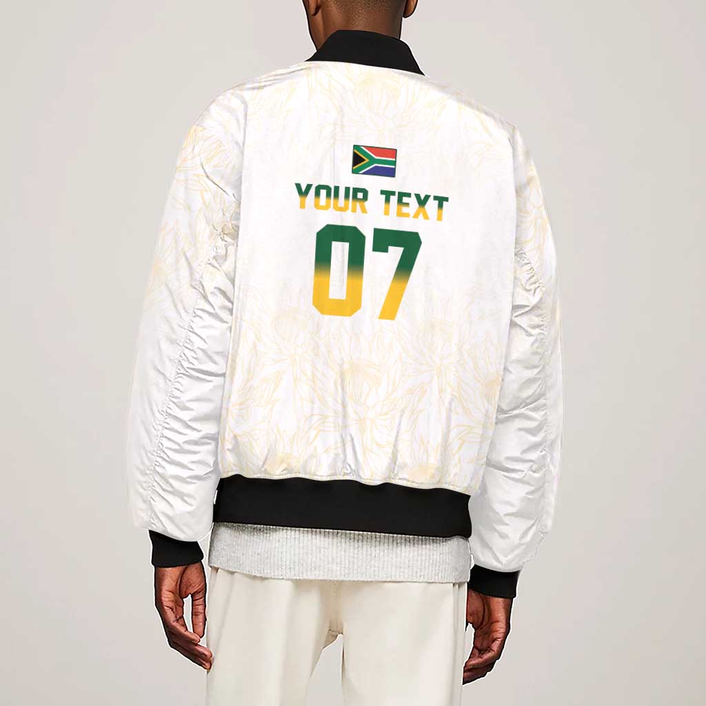 Custom South Africa Cricket Champion Sleeve Zip Bomber Jacket Gold Proteas - All White - African Pride