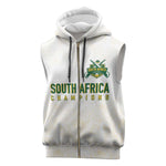 Custom South Africa Cricket Champion Sleeveless Zip Hoodie Gold Proteas - All White - African Pride