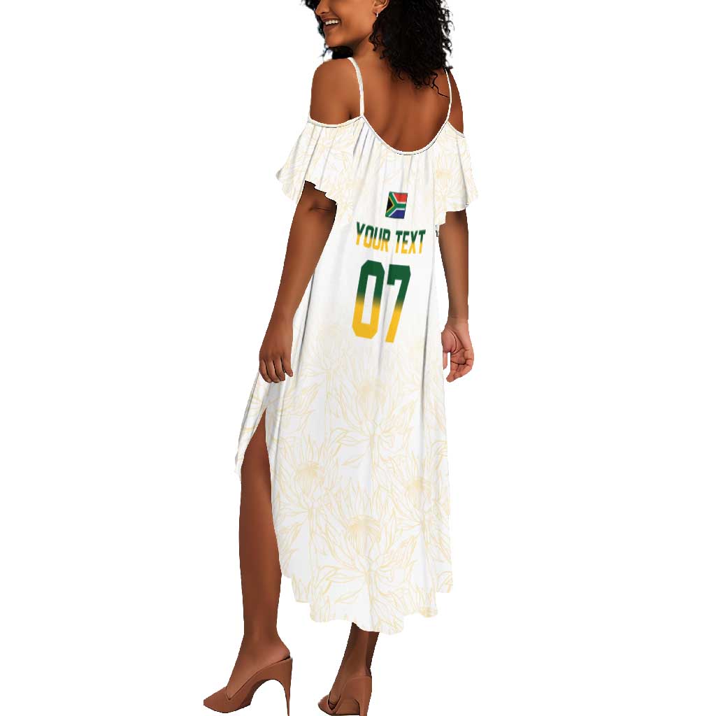 Custom South Africa Cricket Champion Summer Maxi Dress Gold Proteas - All White - African Pride