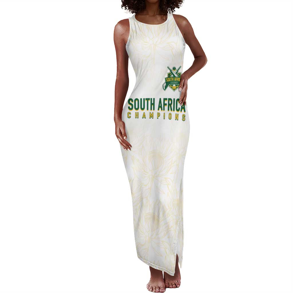 Custom South Africa Cricket Champion Tank Maxi Dress Gold Proteas - All White - African Pride