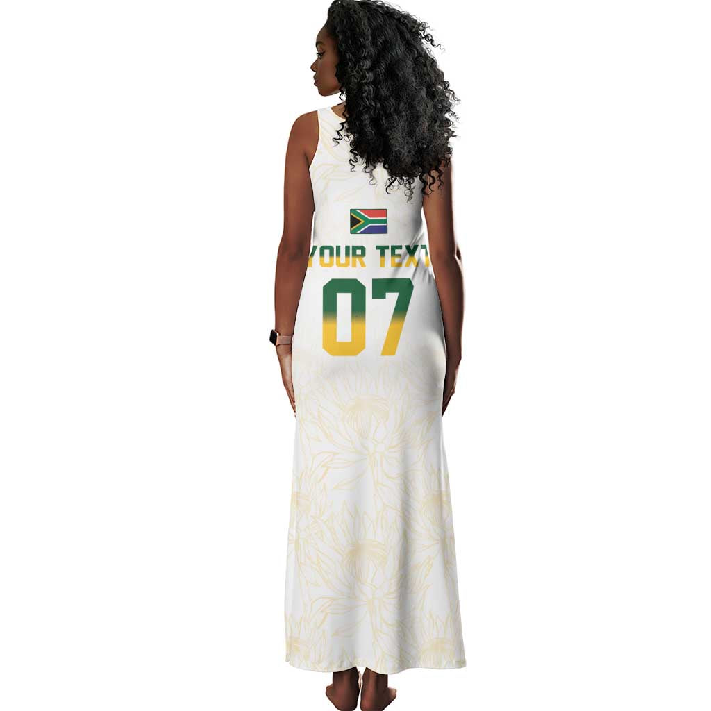 Custom South Africa Cricket Champion Tank Maxi Dress Gold Proteas - All White - African Pride