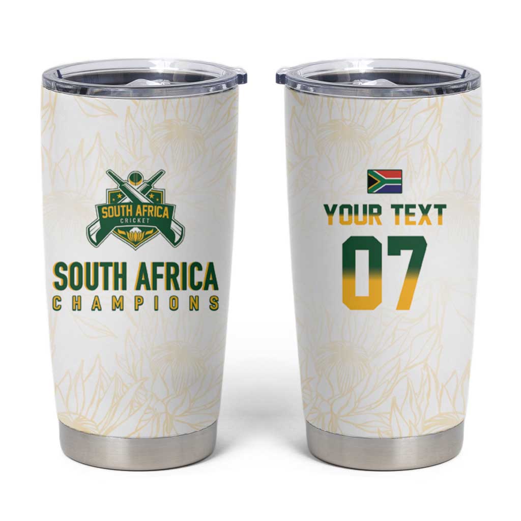 Custom South Africa Cricket Champion Tumbler Cup Gold Proteas - All White - African Pride