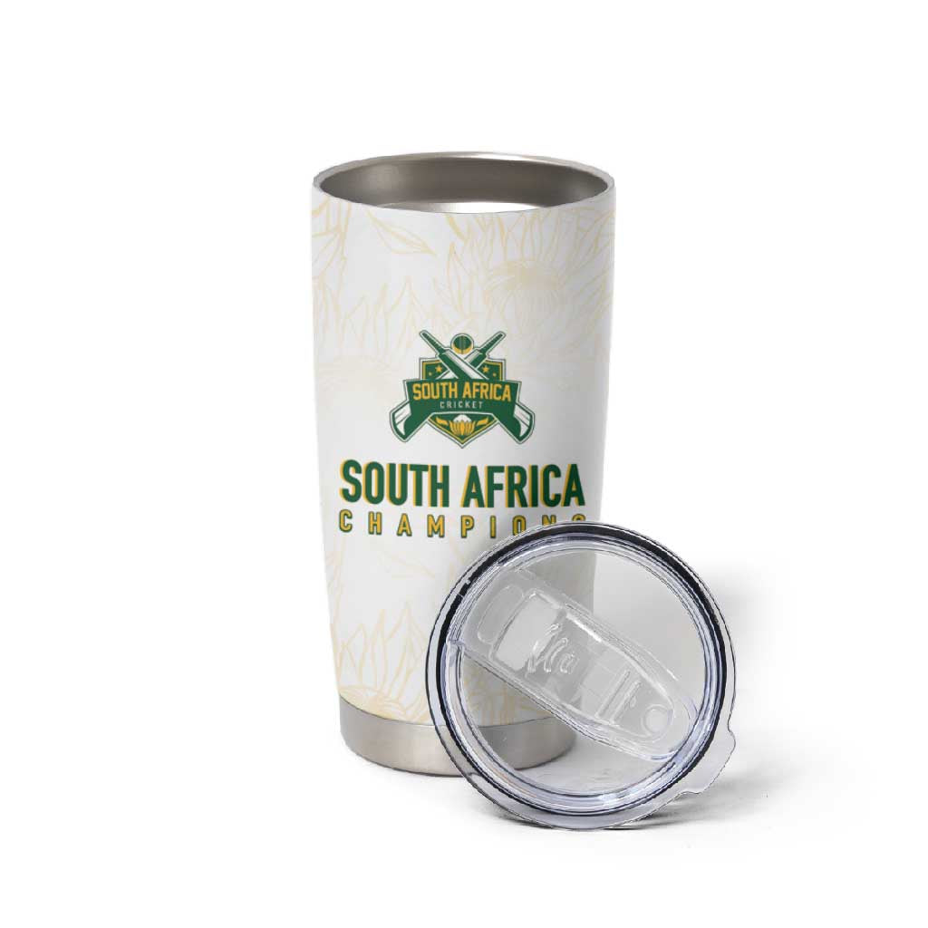 Custom South Africa Cricket Champion Tumbler Cup Gold Proteas - All White - African Pride