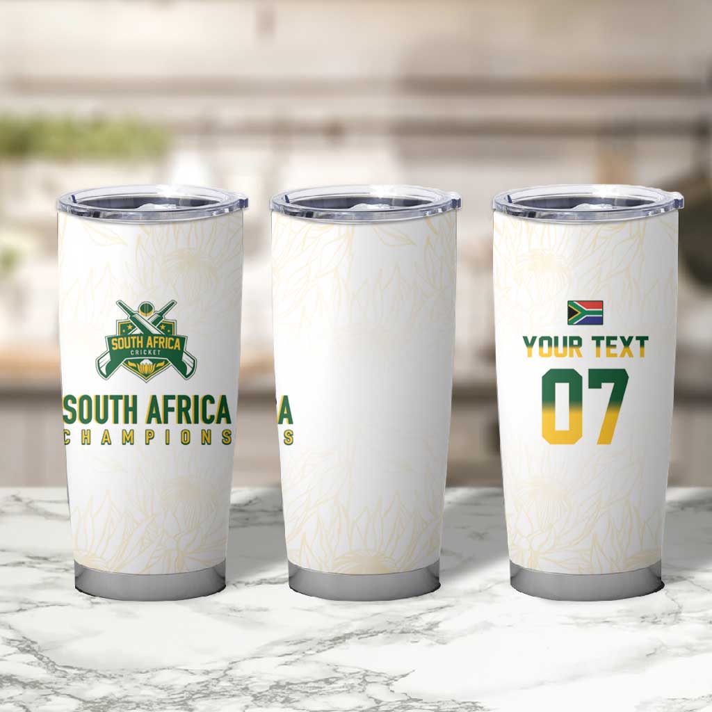 Custom South Africa Cricket Champion Tumbler Cup Gold Proteas - All White - African Pride