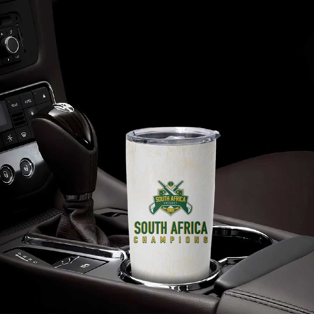 Custom South Africa Cricket Champion Tumbler Cup Gold Proteas - All White - African Pride