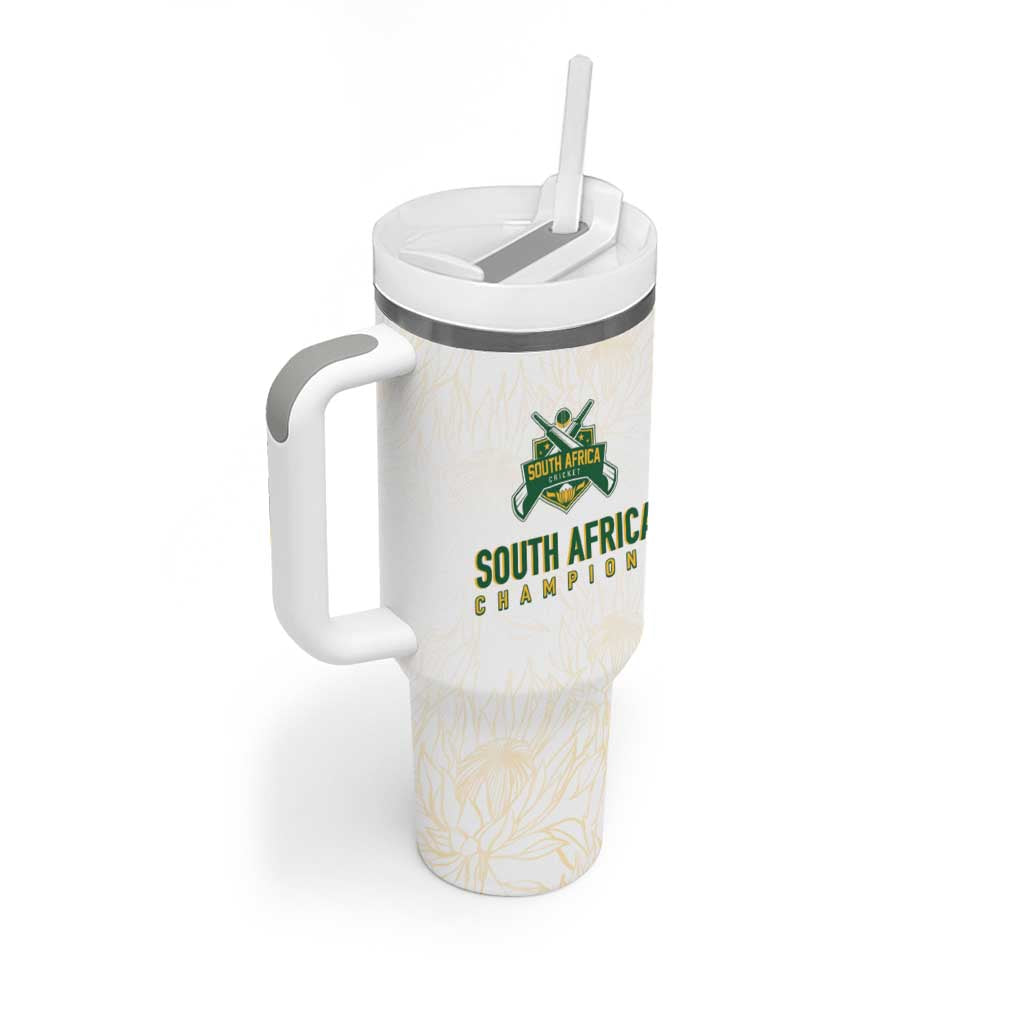 Custom South Africa Cricket Champion Tumbler With Handle Gold Proteas - All White - African Pride