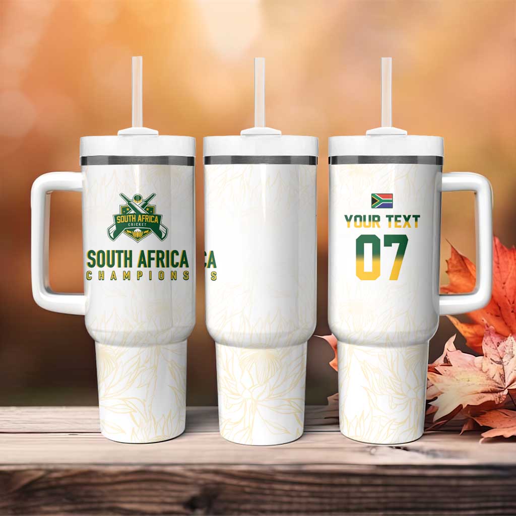 Custom South Africa Cricket Champion Tumbler With Handle Gold Proteas - All White - African Pride