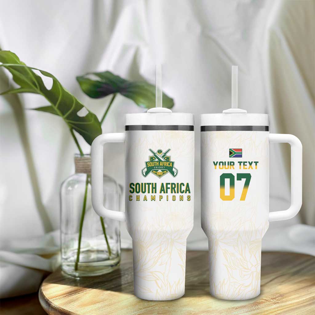 Custom South Africa Cricket Champion Tumbler With Handle Gold Proteas - All White - African Pride