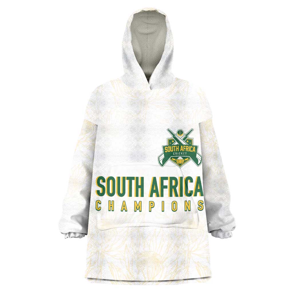 Custom South Africa Cricket Champion Wearable Blanket Hoodie Gold Proteas - All White - African Pride
