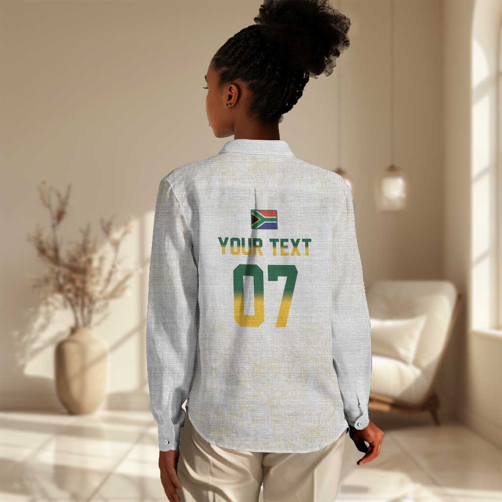 Custom South Africa Cricket Champion Women Casual Shirt Gold Proteas - All White - African Pride