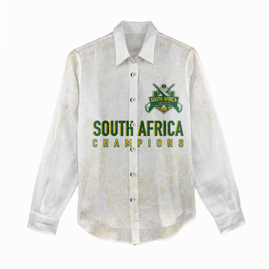 Custom South Africa Cricket Champion Women Casual Shirt Gold Proteas - All White - African Pride