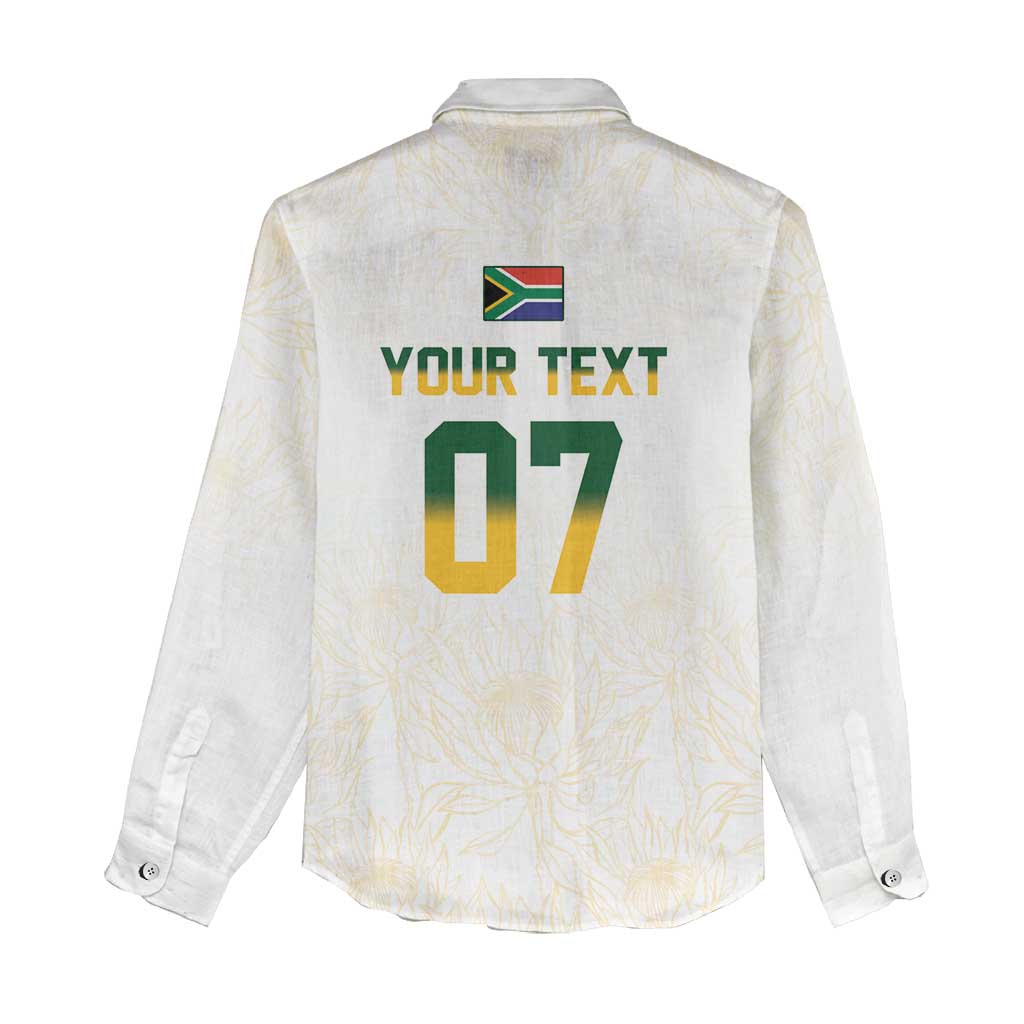 Custom South Africa Cricket Champion Women Casual Shirt Gold Proteas - All White - African Pride