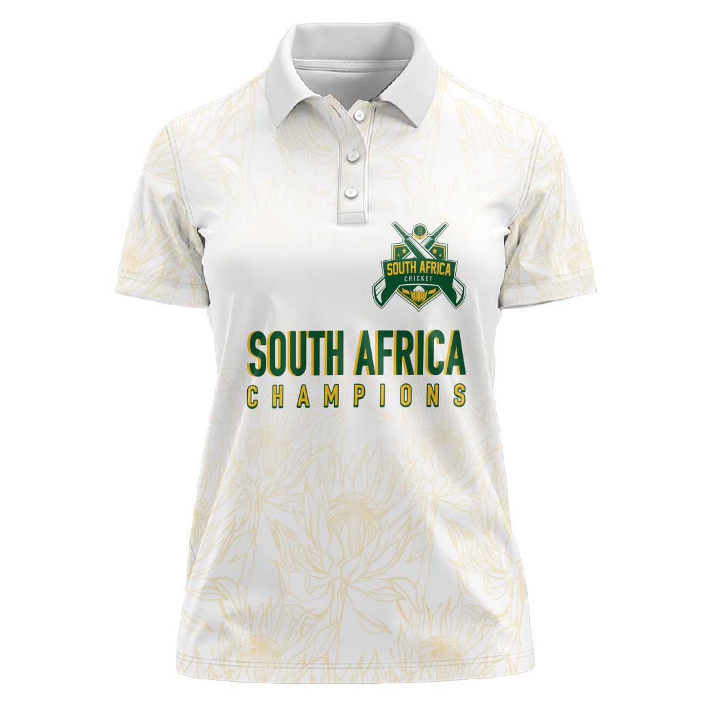 Custom South Africa Cricket Champion Women Polo Shirt Gold Proteas - All White - African Pride