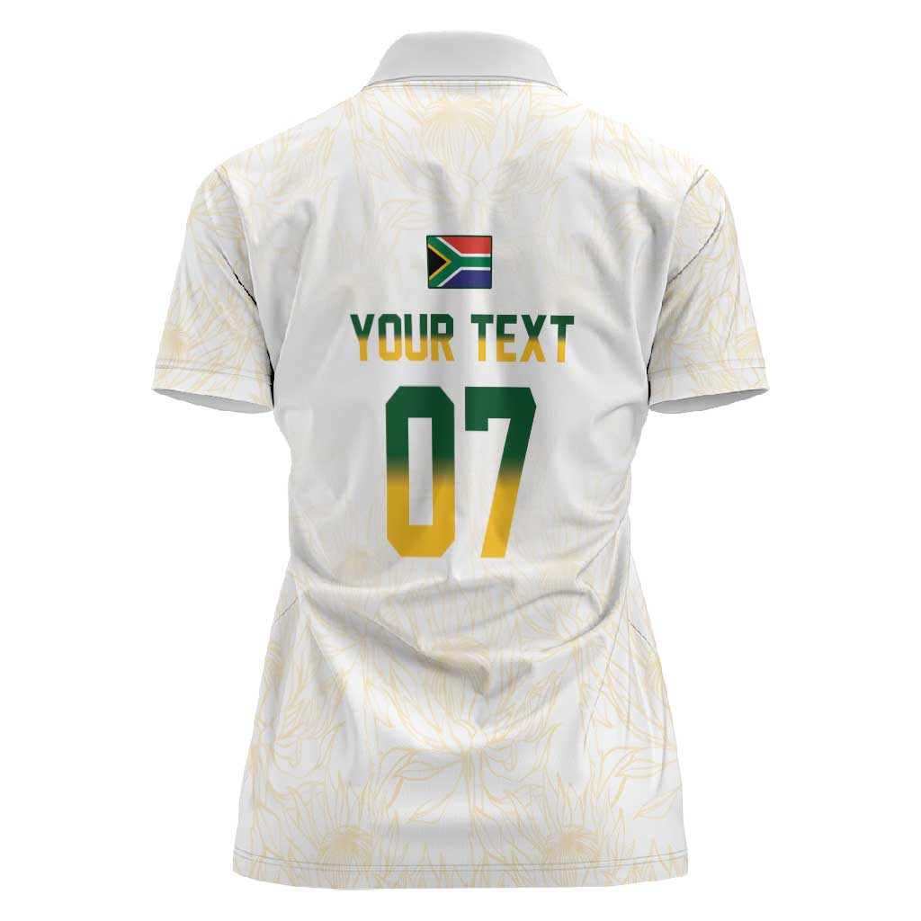Custom South Africa Cricket Champion Women Polo Shirt Gold Proteas - All White - African Pride