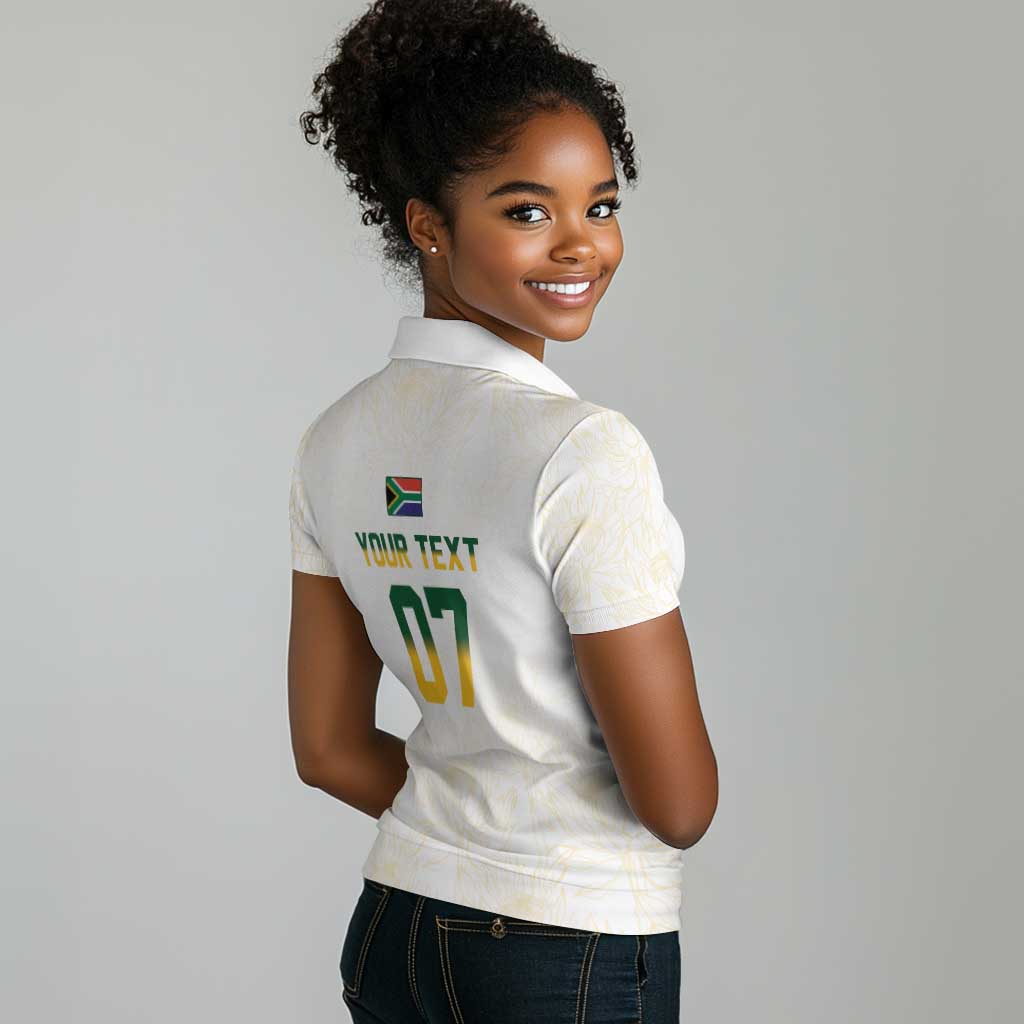 Custom South Africa Cricket Champion Women Polo Shirt Gold Proteas - All White - African Pride