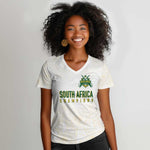 Custom South Africa Cricket Champion Women V-Neck T-Shirt Gold Proteas - All White - African Pride