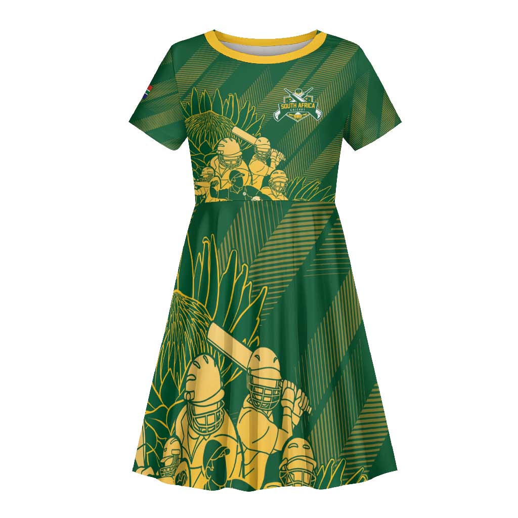 Custom South Africa Cricket Champion Kid Short Sleeve Dress Proteas Rock The World - African Pride