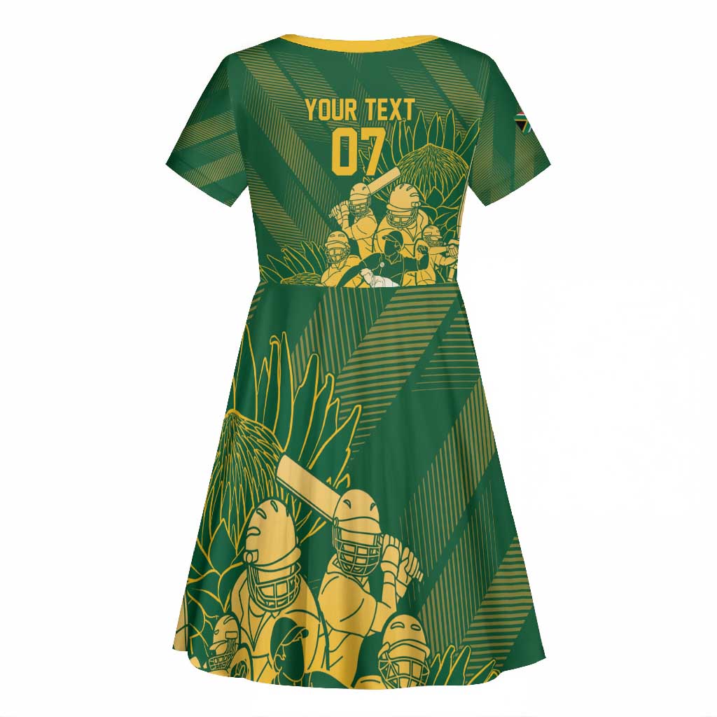 Custom South Africa Cricket Champion Kid Short Sleeve Dress Proteas Rock The World - African Pride