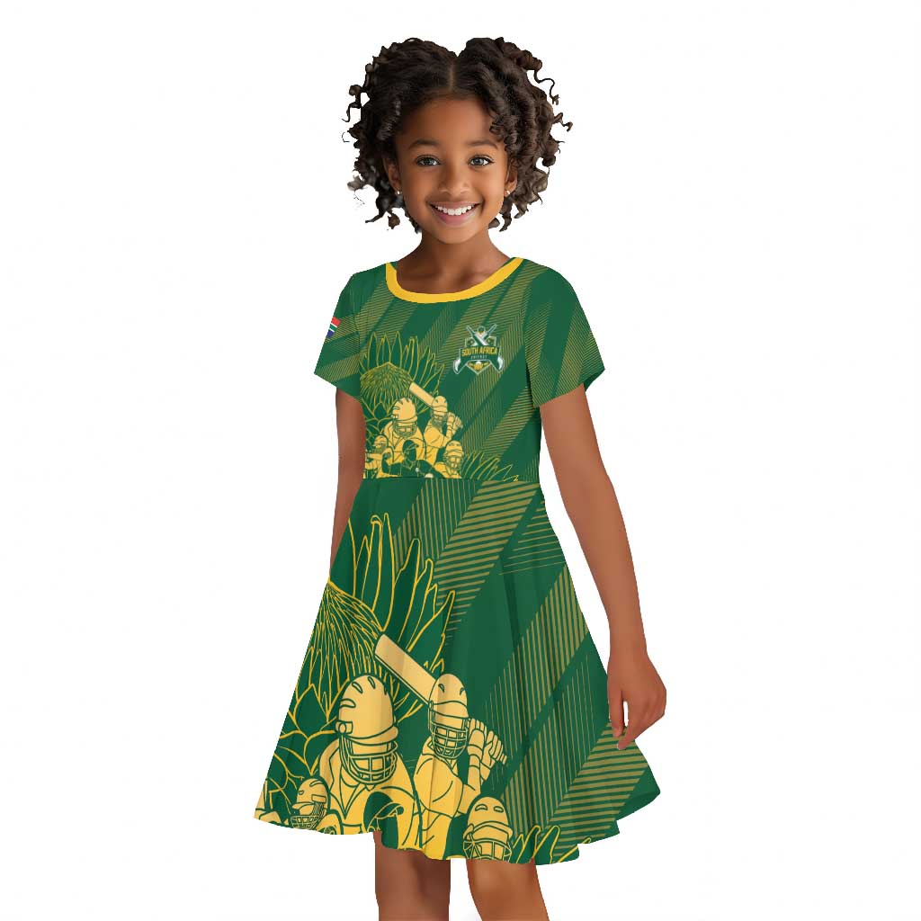 Custom South Africa Cricket Champion Kid Short Sleeve Dress Proteas Rock The World - African Pride