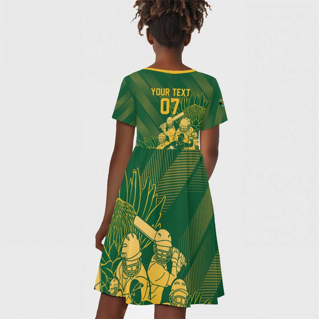 Custom South Africa Cricket Champion Kid Short Sleeve Dress Proteas Rock The World - African Pride
