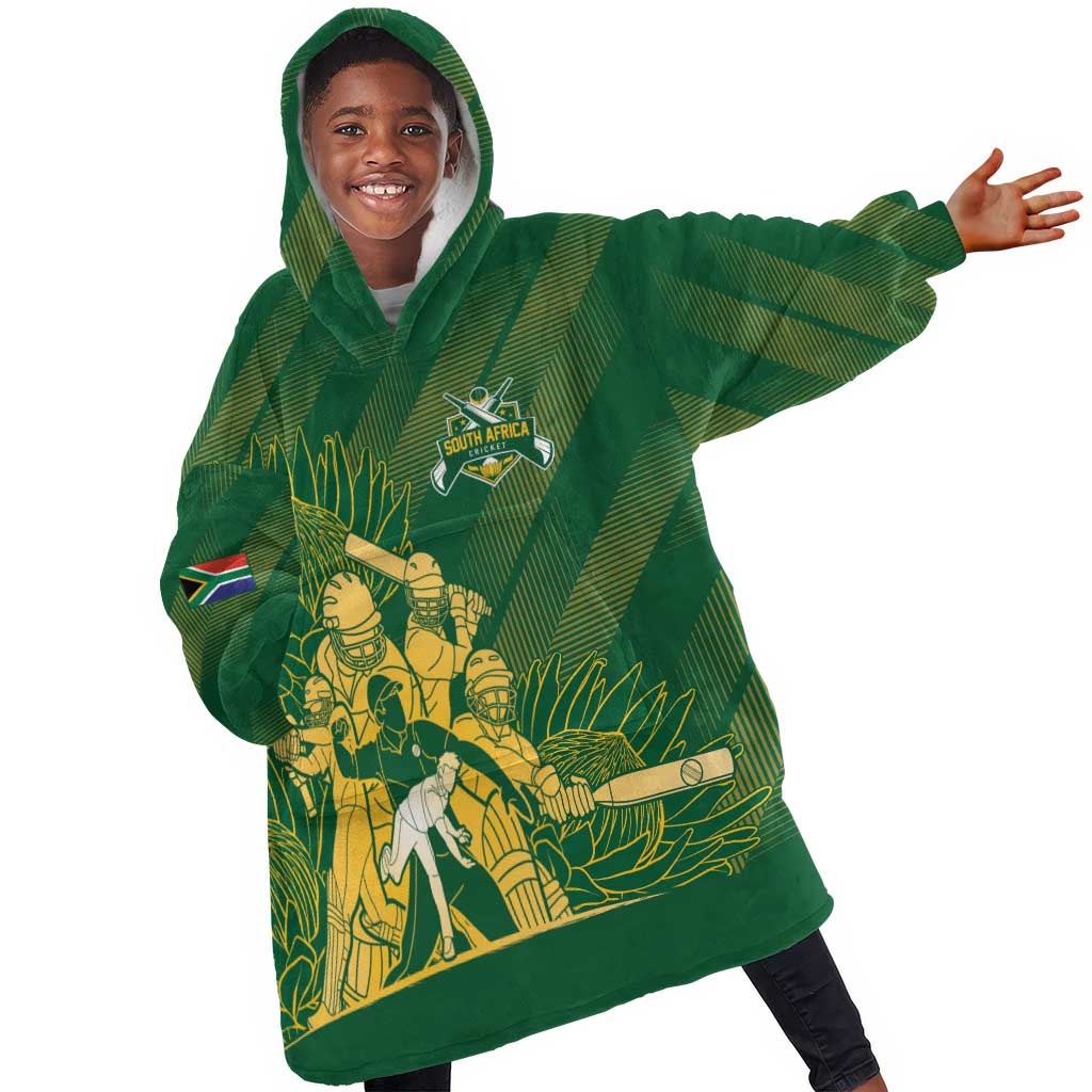 Custom South Africa Cricket Champion Kid Wearable Blanket Hoodie Proteas Rock The World - African Pride