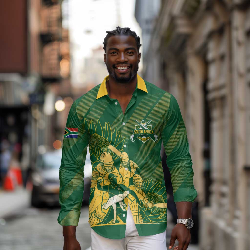 Custom South Africa Cricket Champion Long Sleeve Button Shirt Proteas Rock The World - African Pride