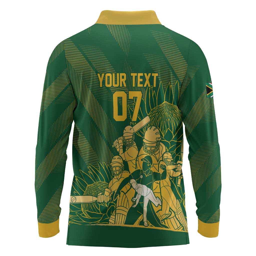 Custom South Africa Cricket Champion Long Sleeve Polo Shirt Proteas Rock The World - African Pride