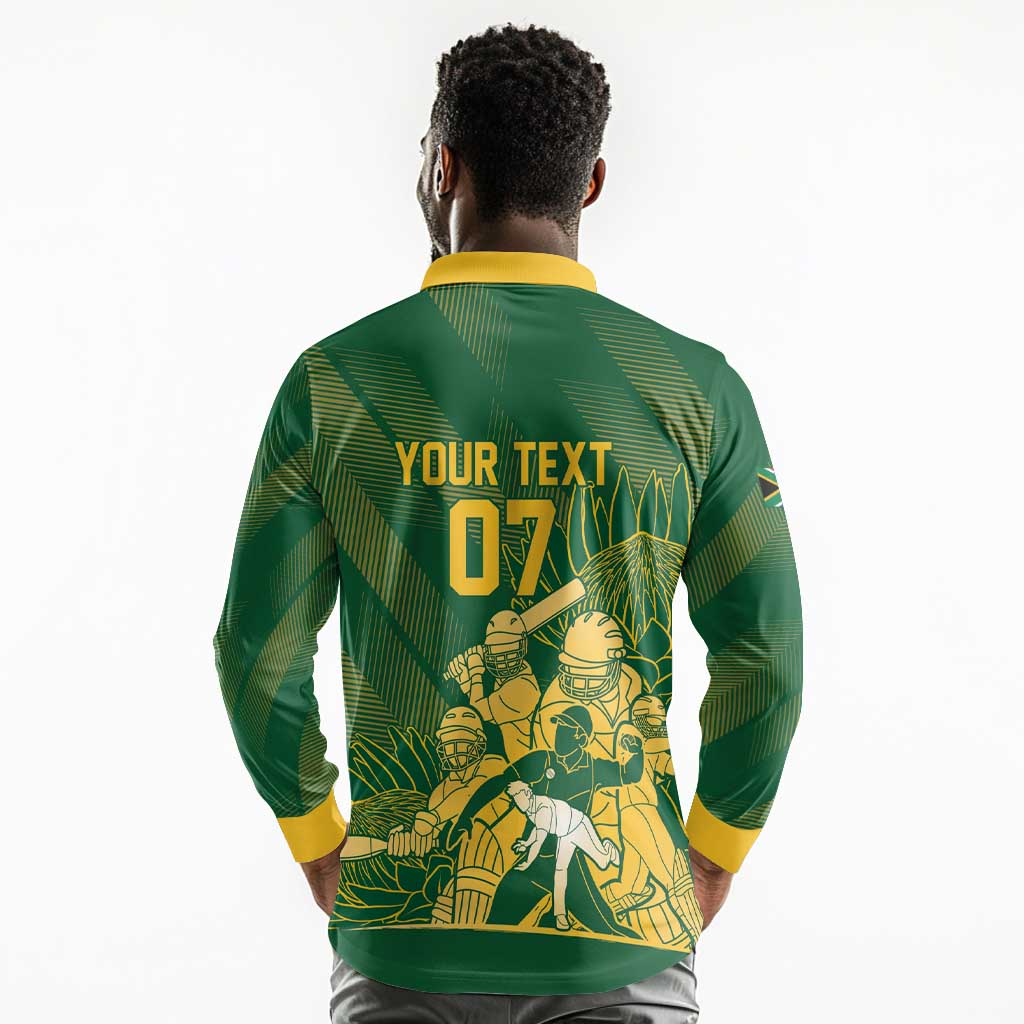 Custom South Africa Cricket Champion Long Sleeve Polo Shirt Proteas Rock The World - African Pride