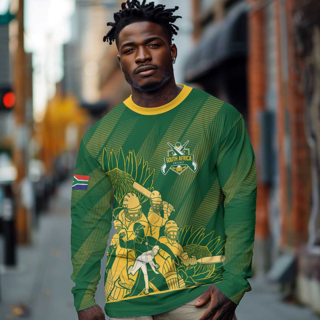 Custom South Africa Cricket Champion Long Sleeve Shirt Proteas Rock The World - African Pride