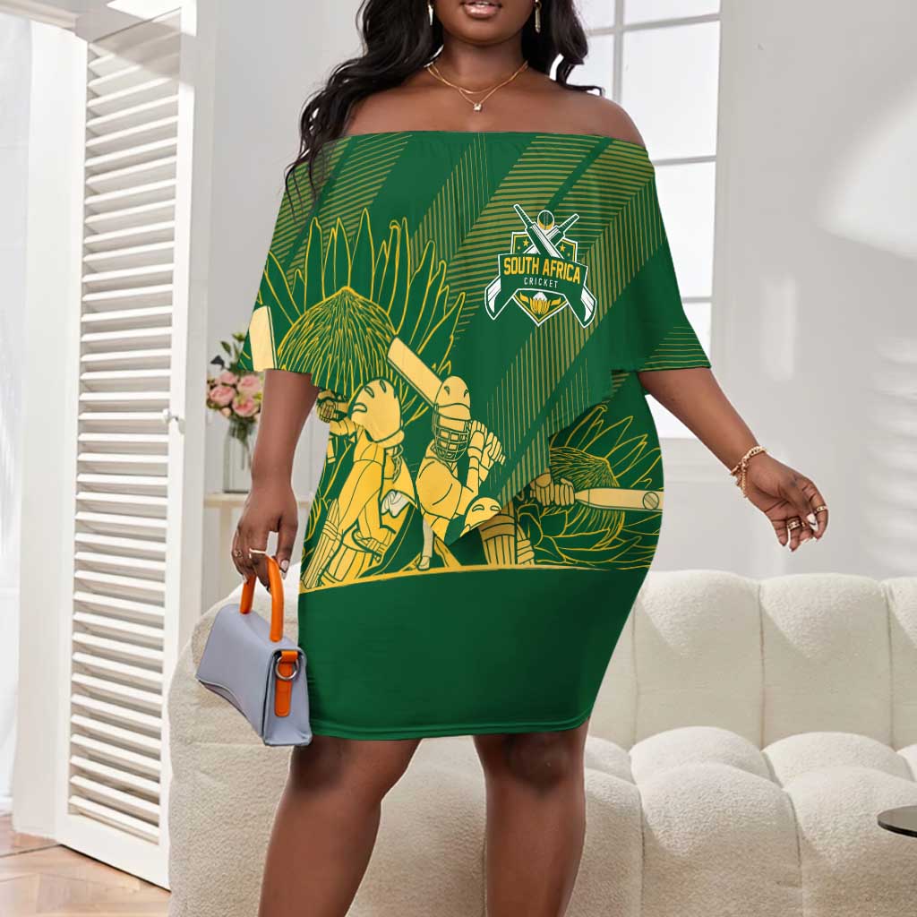Custom South Africa Cricket Champion Off Shoulder Short Dress Proteas Rock The World - African Pride
