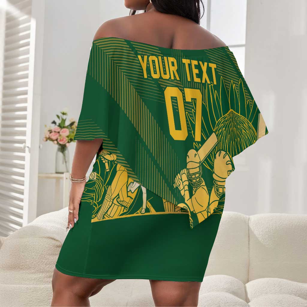 Custom South Africa Cricket Champion Off Shoulder Short Dress Proteas Rock The World - African Pride