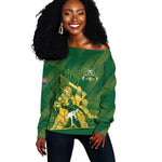 Custom South Africa Cricket Champion Off Shoulder Sweater Proteas Rock The World - African Pride