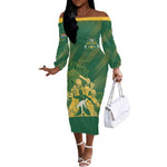 Custom South Africa Cricket Champion Off The Shoulder Long Sleeve Dress Proteas Rock The World - African Pride