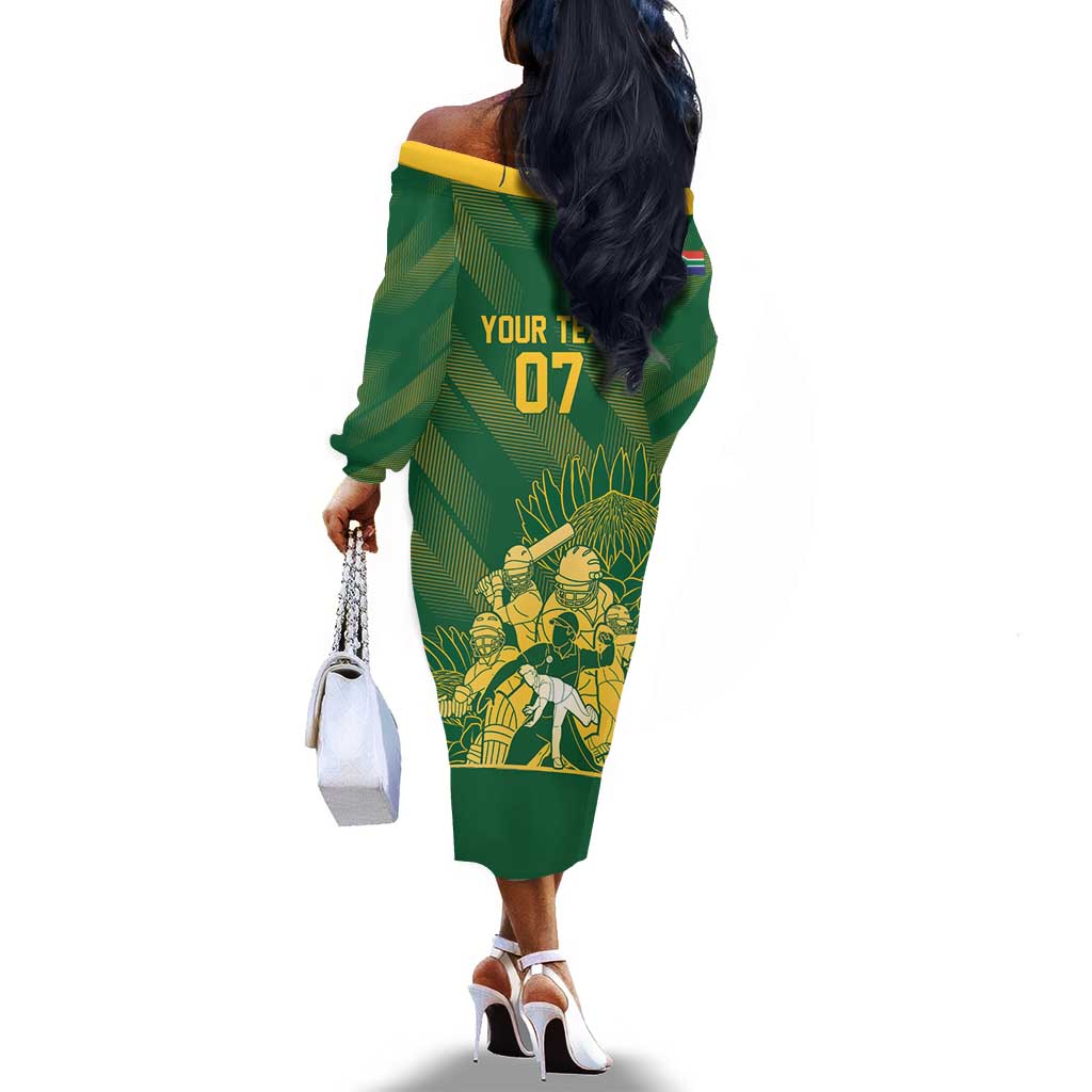 Custom South Africa Cricket Champion Off The Shoulder Long Sleeve Dress Proteas Rock The World - African Pride