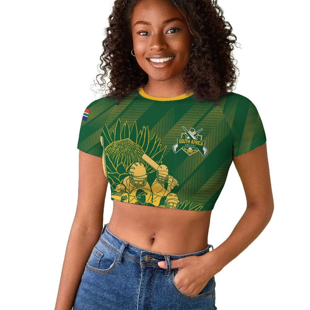 Custom South Africa Cricket Champion Raglan Cropped T shirt Proteas Rock The World - African Pride