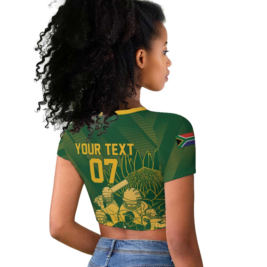 Custom South Africa Cricket Champion Raglan Cropped T shirt Proteas Rock The World - African Pride