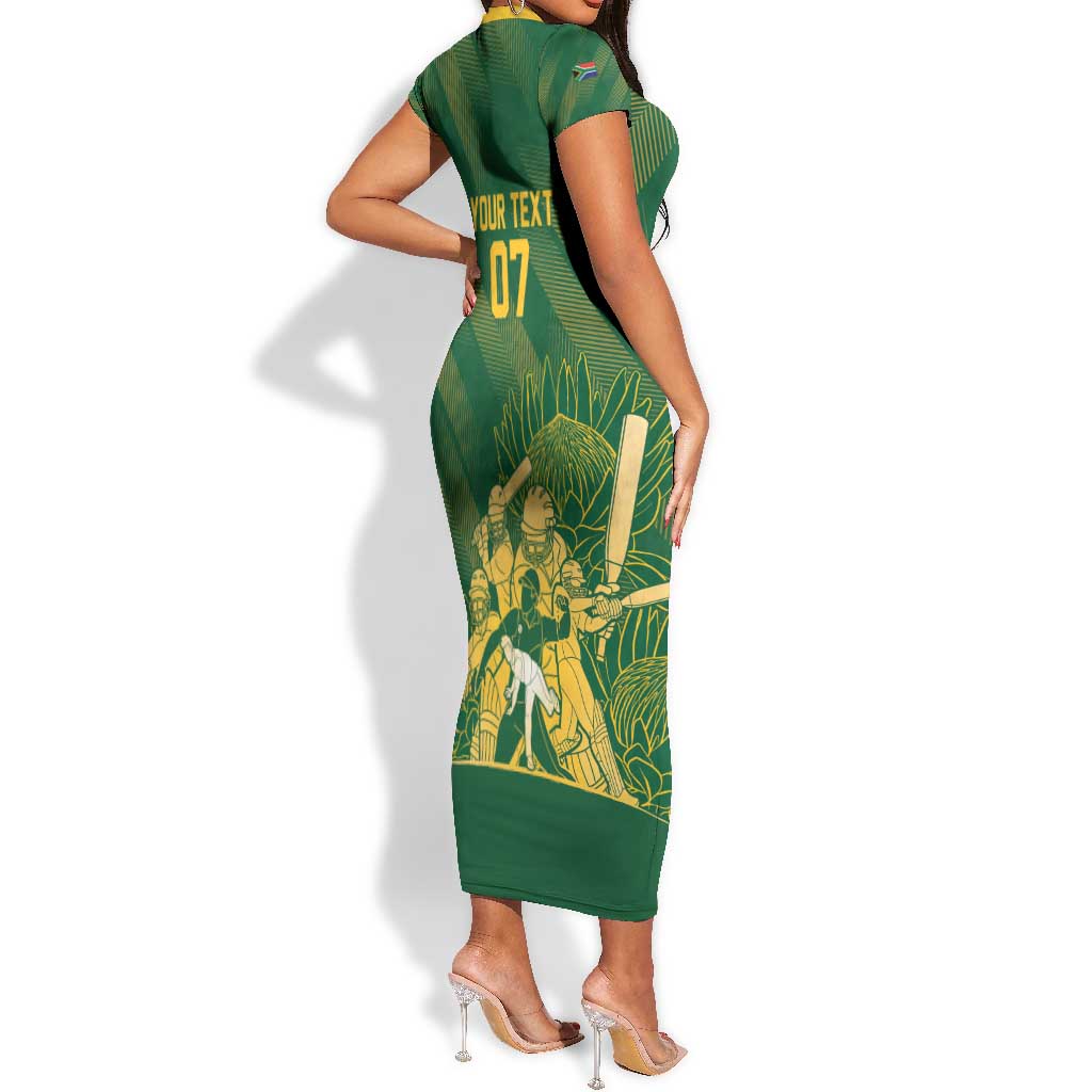 Custom South Africa Cricket Champion Short Sleeve Bodycon Dress Proteas Rock The World - African Pride