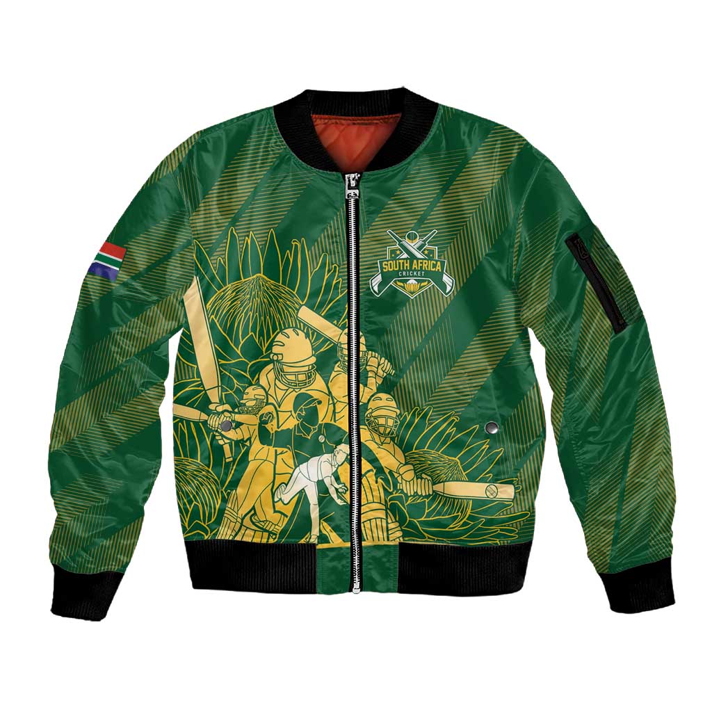 Custom South Africa Cricket Champion Sleeve Zip Bomber Jacket Proteas Rock The World - African Pride