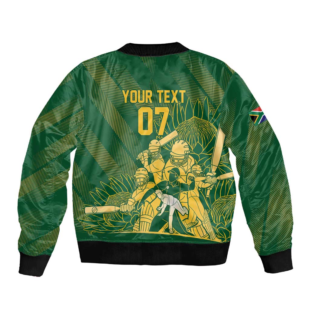 Custom South Africa Cricket Champion Sleeve Zip Bomber Jacket Proteas Rock The World - African Pride