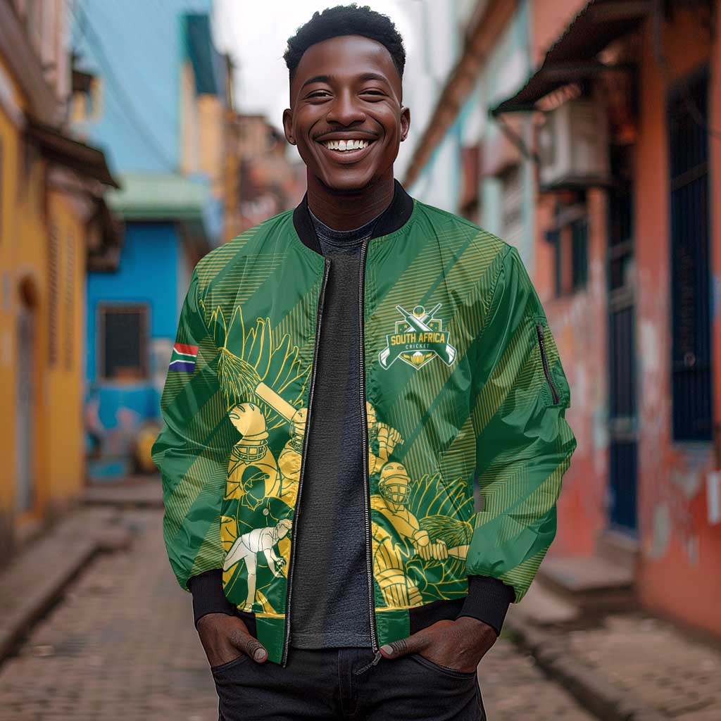 Custom South Africa Cricket Champion Sleeve Zip Bomber Jacket Proteas Rock The World - African Pride